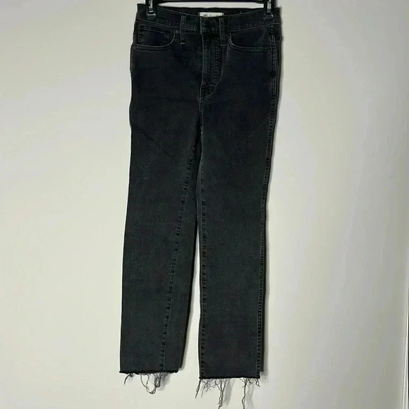 Madewell Stovepipe High-Rise Raw Hem Faded Black Skinny Jeans Size 25 - Picture 1 of 8